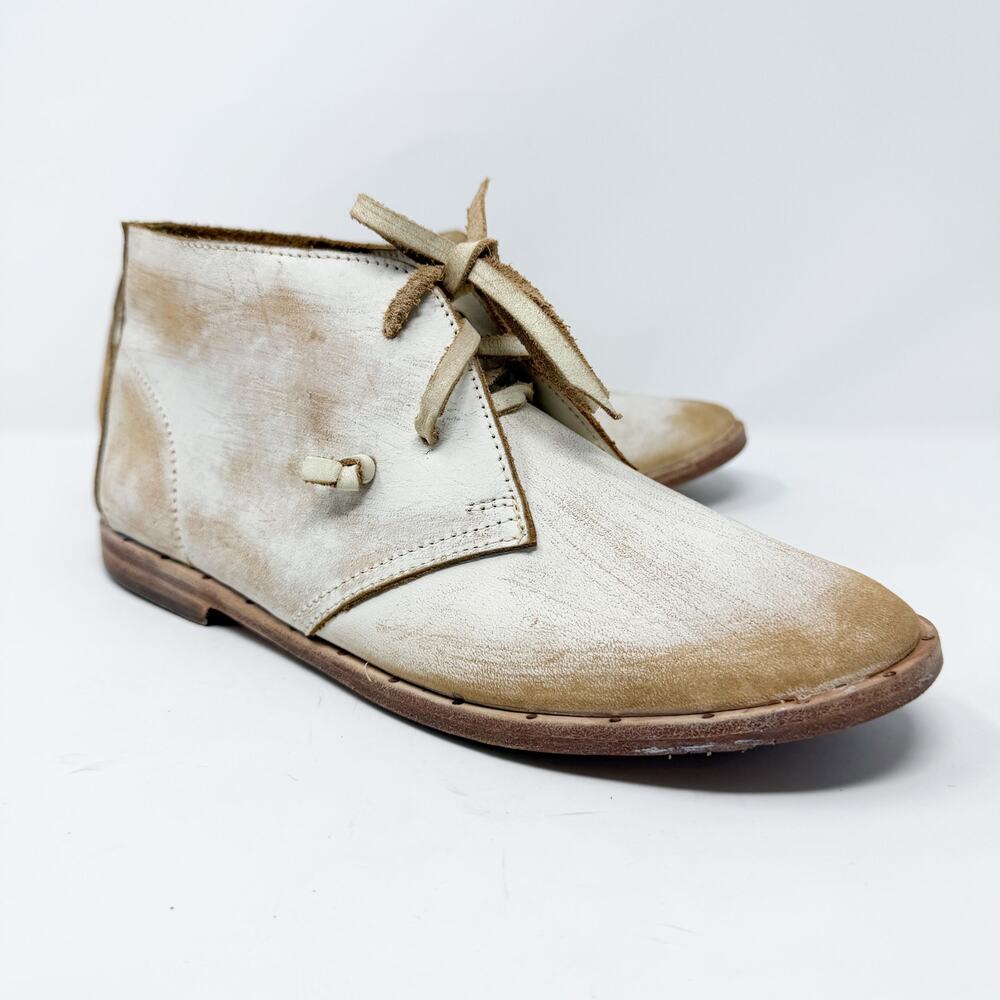 Beek Cream/Tan Distressed Leather Chukka Boots Women's Size 9.5 Handmade Lace Up